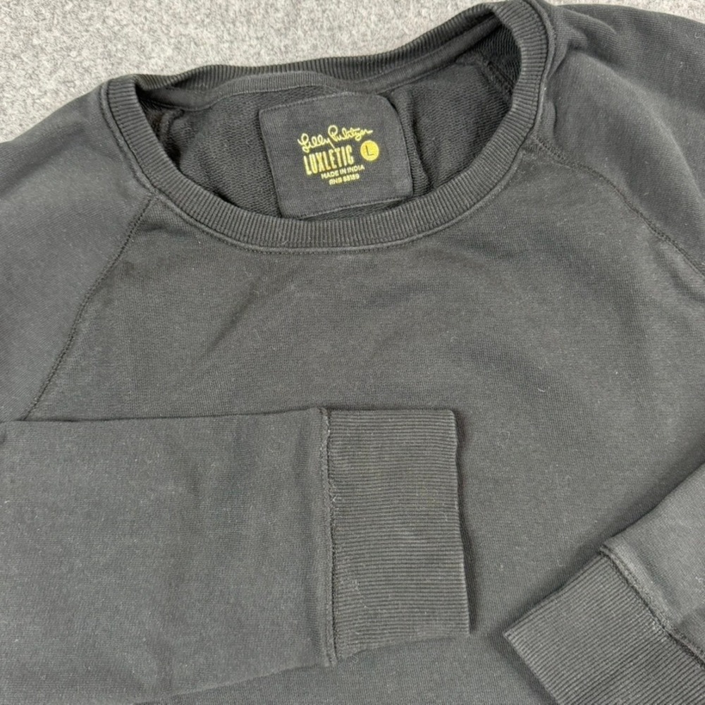 Lilly Pulitzer Luxletic Sweatshirt Womens Large Black Cotton Side Zip Raglan